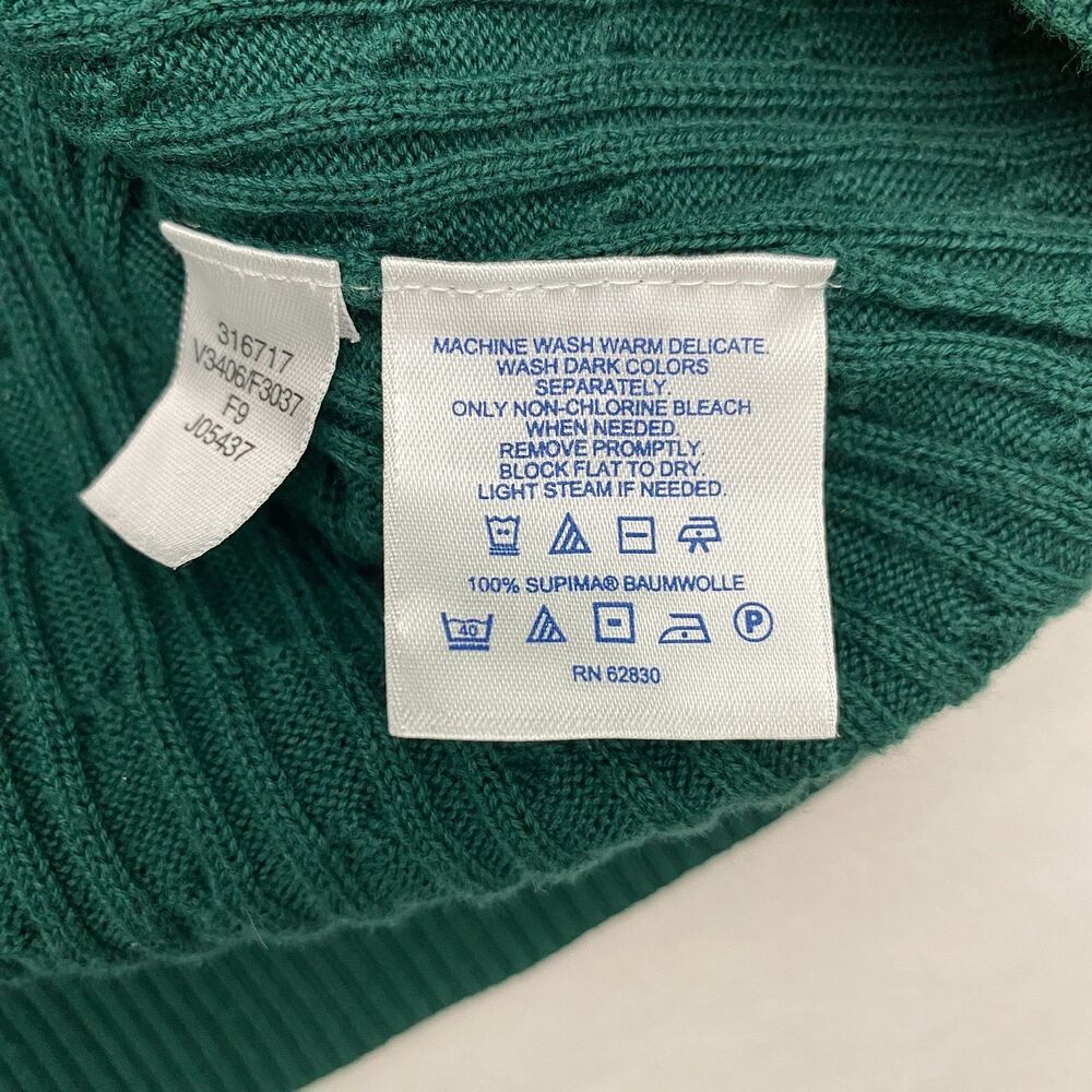 Lands End Cable Knit Sweater Green Cotton Knit Pullover Preppy Classic Size 1X - Picture 9 of 10
